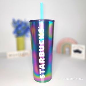 💙🩷💛 Starbucks 🥤 Oil Slick Design Stainless Steel 24oz Cold Cup Tumbler ☆NWT☆